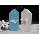 Shabby Chic Holzhäuser Blau Grau mit Keramik Deko