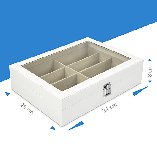Brillenbox zur Aufbewahrung von 8 Brillen – Weiß 34 x 25 x 8 cm – Sonnenbrillen Präsentation Brillendisplay – VENKON - 7