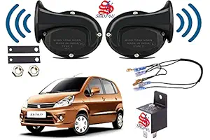 SHOP4U Square Shape Car Windtone Horn with Raley and Wire for Maruti Suzuki Zen Estilo (Set of 2 Horn with Relay and Wire, Black)