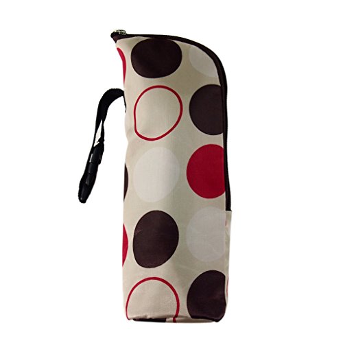 Durable Baby Thermal Feeding Bottle Warmers Bag Mummy Insulation Tote Bag Hang in the Baby Stroller,Brown pattern,White Circle Pattern
