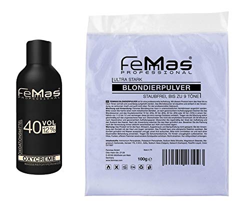 Femmas Poudre de blond ultra forte 100 g Bleu + Crème d'oxygène Femmas 150 ml 3% -6% -9% -12%