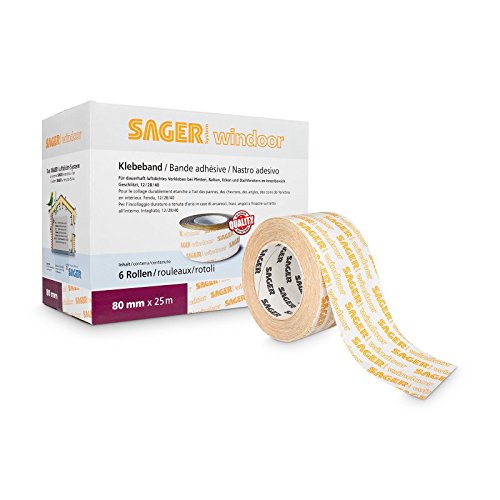 Sager windoor S Klebeband (weiss - 80mm x 25m) zur Verklebung von Fenster, Ecken, Kanten, Pfetten Unterspannbahn, Unterdeckbahnen, Schalungsbahnen, Dampfsperrfolien, Dampfbremsfolien, Dampfbremse, Dampfsperre, Klimamembranen, OSB Platten