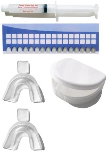Teeth Whitneing kit to use at home with non-peroxide gel, mouth trays and case, and a shade guide to track your progress