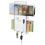 mDesign Mail, Letter Holder, Key Rack Organizer for Entryway, Kitchen with Dry-Erase Board - Wall Mount, Clear/Chrome (Office Product)