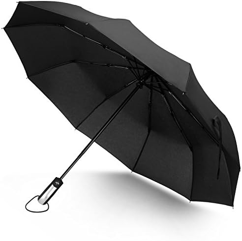 Rainlax Windproof Umbrella 10 Ribs Unbreakable Lightweight Auto Open and Close Travel Umbrellas for Men/Women One Handed Operation (Black)