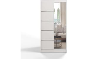 ‎ML FURNITURE LTD ML Furniture D3 Schiebetüren Kleiderschrank 100 cm mit Spiegel - Schlafzimmermöbel, Aufbewahrung - Mehrzweckschrank - Farbe: Weiß