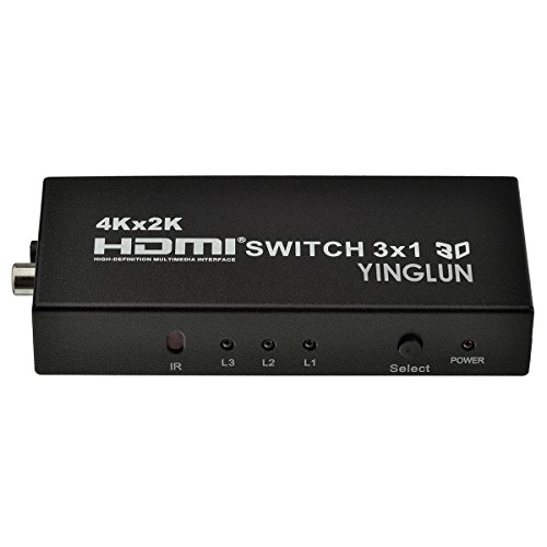 YINGLUN HDMI Switch 3x1 unterstützt 1080P/60Hz 4K /30Hz 5.1/ 2.1 Audio Kanal Bild im Bild PIP funktion MHL mit IR Fernbedienung und Micro USB Kabel für Ladung