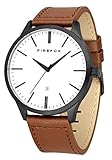 FIREFOX Herren- Armbanduhr XCHANGE analog Quarz Edelstahl schwarz Lederarmband braun Zifferblatt weiß Datum 5 ATM wasserdicht FFPL01-111