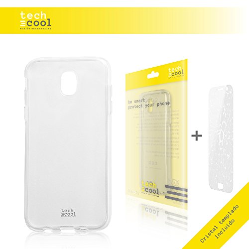 FunnyTech   Set Funda Transparente para Samsung Galaxy J5  2017    Cristal Templado  Gel Silicona Flexible Alta Calidad   Ultra Slim 1 5mm-Gran Resistencia   Cristal Templado 0 3 mm  HD  9H  Resistente a Golpes 