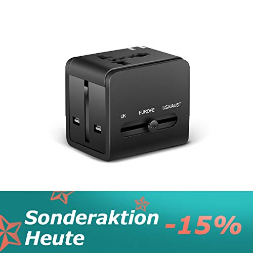 Preisvergleich Produktbild Reiseadapter SEALIGHT Universal Reisestecker Weltweit Stromadapter Internationaler Stecker Travel Adapter mit 2 USB Ports für England Australien USA Frankreich Japan und andere 150 Ländern Schwarz