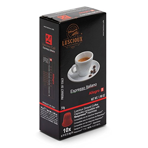 Luscioux Alegre capsulas compatibles Nespresso | Aroma intenso | Envaso de 10 (100 cápsulas en total)