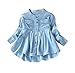 Price comparison product image BaZhaHei Baby Girls Denim Ruched T-Shirt Tops Toddler Kids Party Outfit Long Sleeve Casual Dress O-Neck Blouse with Pockets