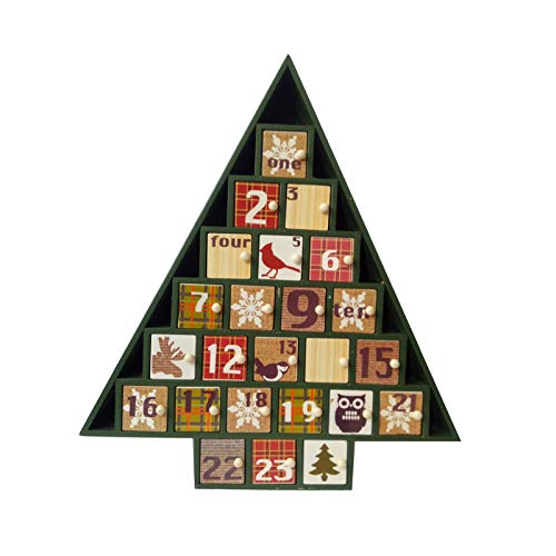Download YUCH Calendrier 24 Décorations En Bois Avec Arbre De Noël,Vert