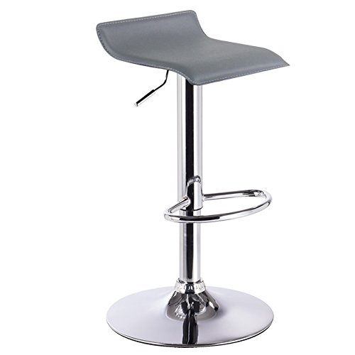 WOLTU 1x Taburetes de Bar Regulable en Altura Cuero Artificial Acero Cromado Asiento Acolchado Silla de Bar Taburetes Alto Cocina Gris BH11gr-1