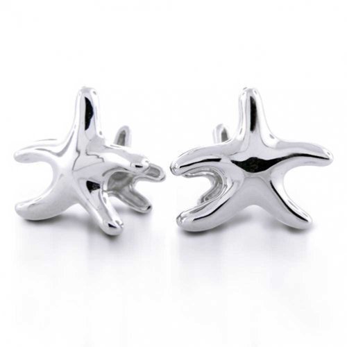 Nautical Double Starfish Cufflinks For Destination Wedding Gift Groom Men Shirt Cufflinks Solid French Style Fixed Backing 925 Sterling Silver