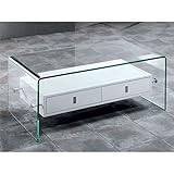 Ancho (cm): 60 Mesa de Centro Cristal Curvado con Dos cajones Darel 110 cm