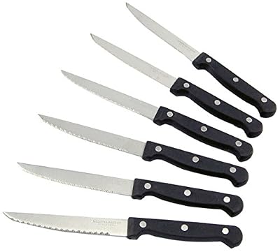 LE COUTEAU DU CHEF 10320003 LOT 6 Couteaux Steak 3 Rivets, Acier Inoxydable, Noir, 23,3 x 2,4 x 1,8 cm