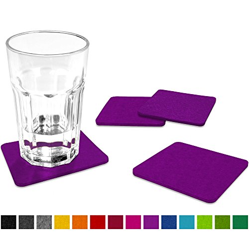 FILU Filzuntersetzer eckig 8er Pack (Farbe wählbar) violett / lila - Untersetzer aus Filz für Tisch und Bar als Glasuntersetzer / Getränkeuntersetzer für Glas und Gläser rechteckig viereckig