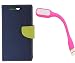 AUX MART Fancy Diary Flip Cover Case For Nokia Lumia 1320 Blue + Mini USB LED Light Adjust Angle / bendable Portable Flexible USB Light RS.299.00