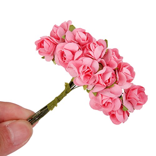 144 Stk. Mini Papier Rose Hochzeit Blumen für Handwerk Hochzeitsbevorzugungskasten (Rosa) - 6