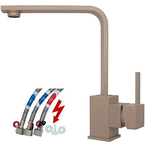 Preisvergleich Produktbild Niederdruck Spültischarmatur Küchenarmatur Mischbatterie Einhebelmischer Wasserhahn Küchen Armatur schwenkbar Untertischgerät in Granit Beige 8008