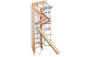 ‎SPORTBABY Sportgerät Turnwand Kinder Gym Kinder-3-220-Farbe-Lak Klettergerüst Fitness Kletterwand Holz Sprossenwand mit Stange