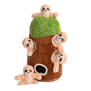 Interactive Squeaky Hide and Seek Activity Plush Sloth Dog Toy, Stuffing Woodland Friends Burrow, Small Medium Large Size (Large)