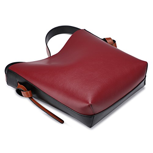 S-ZONE Frauen Farbblockierung Echtes Leder Schulter Beutel Handtaschen