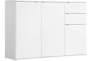 mokebo® Kommode Weiß oder Sideboard aus Holz 'Die Elegante', Highboard, TV Schrank oder moderner Schubladenschrank fürs Wohnzimmer, Schlafzimmer oder Flur in 117x81x34 (B/H/T in cm)