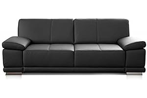 ‎CAVADORE CAVADORE 2,5-Sitzer Sofa Corianne / Kleine Echtleder-Couch im modernen Design / Mit Armteilverstellung / 192 x 80 x 99 / Echtleder schwarz