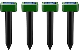 FUNFUNFLY 4X Ahuyentador de Topos Solar, Repelente de Ratones Ultrasónico Impermeable IP65, Ahuyentador Animales para Repeler Topillos, Topos, Serpientes y Roedores de Jardines -Square