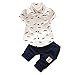 Famille Bébé Garçons Barbe T-Shirt Tops + Pantalons Courts Pantalons, Vêtements de Mode (18-24Mois, Blanc)