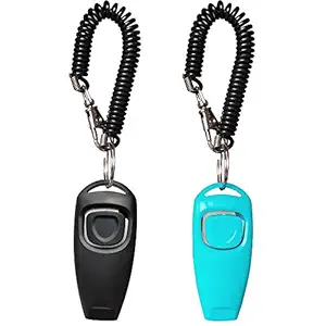HoAoOo Pet Training Clicker Whistle with Wrist Strap - Dog Training Clickers (Black + Blue)
