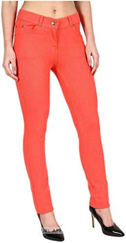 FATAL FASHION FATALFASHION Women Ladies Plain Stretchy Slim Fit Skinny Curvy Formal coloured Zip Up Jeggings Trousers Plus Size 8-26 ** 18 Colors Available ** (10, Coral)