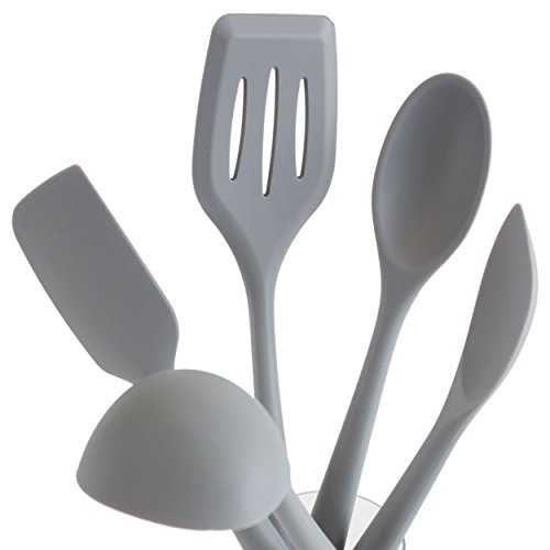 Oxid7® Küchenhelfer-Set / 5-teiliges Küchenbesteck-Set Silikon/Nylon (Pfannenwender, Suppenkelle, Schaumlöffel, Teigschaber, Turner) - 5