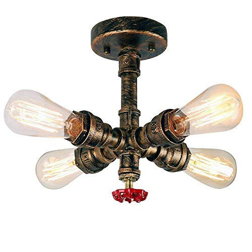 Preisvergleich Produktbild SOLUCKY Deckenlampe Retro Industrie Steampunk Wasserrohr Eisen Edison Lampe Deckenlampe Loft Wohnzimmer Schlafzimmer Restaurant Korridor Café Bar 40W E27 Glühbirne (Bronze) [Energieklasse A +]