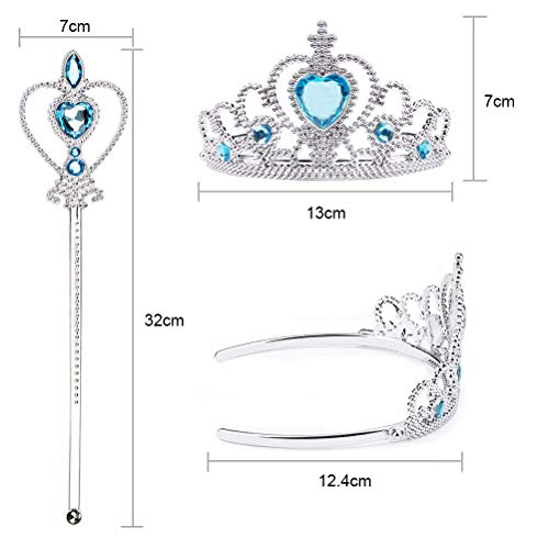 Vicloon Prinzessin Kostüm Mädchen, Eiskönigin ELSA Kleid Blau mit Diademe & Zauberstab, für Weihnachten Karneval Party Halloween Fest, 2-3 Jahre Size 100cm Blau - 2