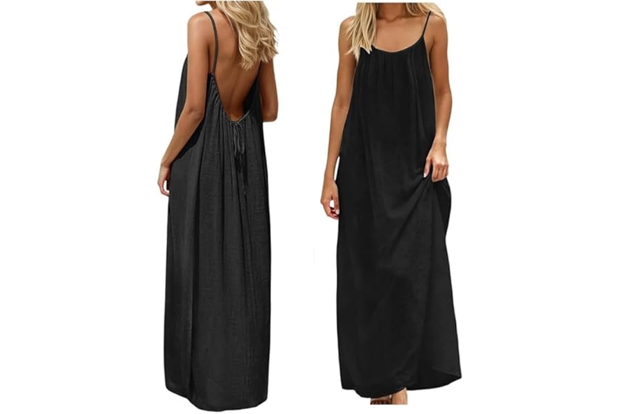 nnOuOnn Backless Cami Dress for Women Summer 2026 Sleeveless Long Maxi Casual Sundress Ladies Flowy Open Back Lounge Dresses for Holiday Beach House Solid Color