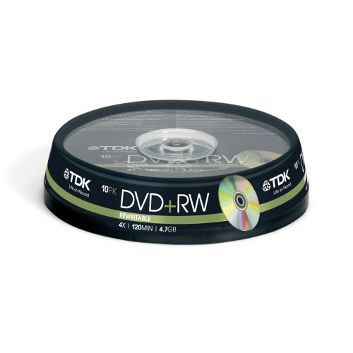TDK T19524 DVD+RW wiederbeschreibbarer Rohling 4.7GB in Cakebox (10 Stück) 1x-4x Speed