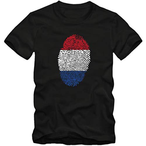 Herren T-Shirt Nederland Niederlande Netherlands Holland Fußball Trikot Fingerabdruck WM EM, Farbe:schwarz, Größe:5XL