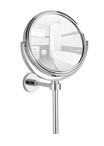 WENKO 17817100 Power-Loc Kosmetik Handspiegel mit Halter Elegance – Befestigen ohne bohren, Spiegelfläche ø 13cm, 300% Vergrößerung, Stahl, 16.5 x 28 x 10.5 cm, Chrom - 2