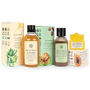 Bella Vita Organic Anti Blemishes Dark Spots & Acne Marks Reduction Combo Vitamin C Glow Face Wash, Exfoliate Face & Body Coffee Scrub, PapyBlem Face Gel for Dark Spot, Pigmentation, Blemishes Removal