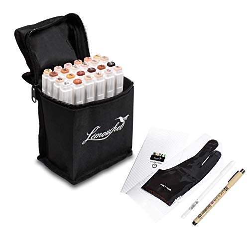 L'émouchet 24 Colours Art Markers, Twin Marker Pens Skin Tones Markers with Carrying Case for Adult Coloring Drawing Sketching Highlighting & Underlining