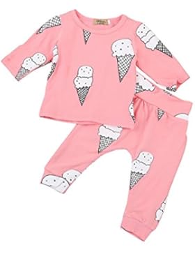 Babykleidung Longra Herbst Baby Mädchen Eiscreme Langarm Oberseiten T-shirt + Hosen 2Pcs Baby Anzüge Outfits(0...
