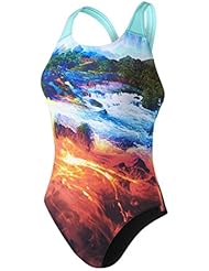 Speedo Boys 'lavaflash Digital Powerback – Bañador para mujer, Niños, LavaFlash Digital Powerback, Black/Spearmint /Lava Red, talla 34/36