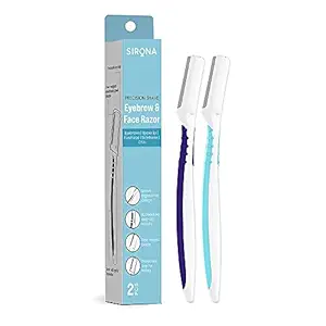 Sirona Reusable Blink & Glow Face Razor for Women - 2 Razors | Painless Facial Hair Removal | Eyebrow Shaper | For Eyebrows, Upper Lip, Forehead, Peach Fuzz, Chin and Sideburns | Dermaplaning Tool