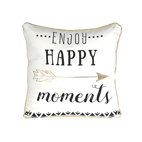 CMP Paris Coussin déhoussable avec Citation - 40 x 40 cm - Enjoy Happy Moments - Blanc