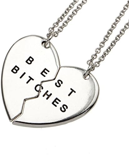 Mysticism Silver Tone Best Friends BFF Forever Best Bitches Valentine Heart Pendant Necklaces. (2 PC)