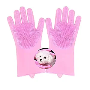 AJB Pet Grooming Gloves, Multipurpose Silicone Heat Resistant Soft Brush Massage Magic Hair Removal Gloves, High Density Teeth Bathing Shampoo Shedding Cleaning Gloves for Pet Dogs Cats