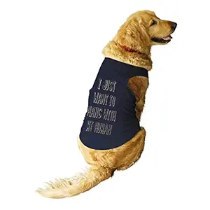 Ruse. Pet I Just Want Foil Edition Round Neck Sleeveless Vest Tank T-Shirt/Tees for Dog Clothes Summer Apparel (Navy/Golden; Large)